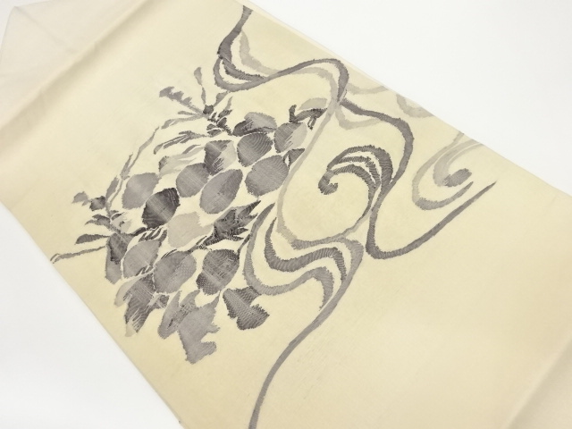 抽象草花に流水模様織出し名古屋帯